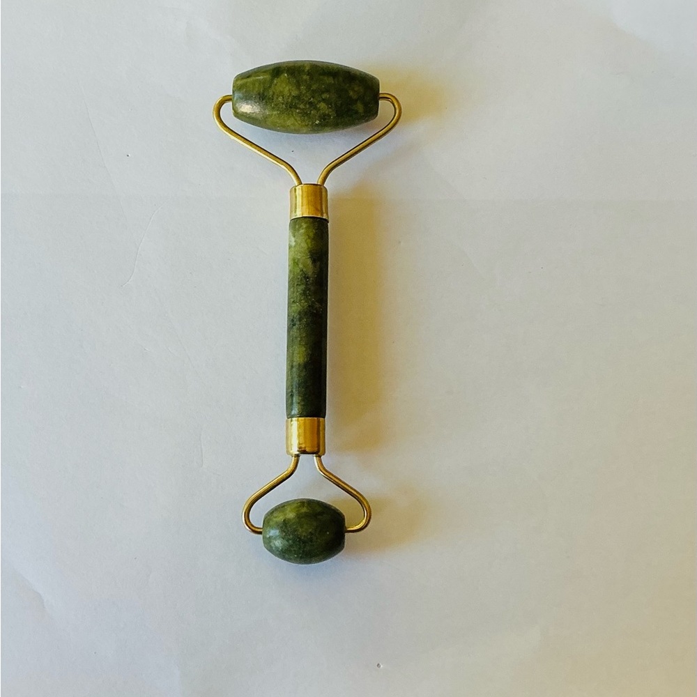 New Avon Jade Facial Massage Roller with Gold Accents